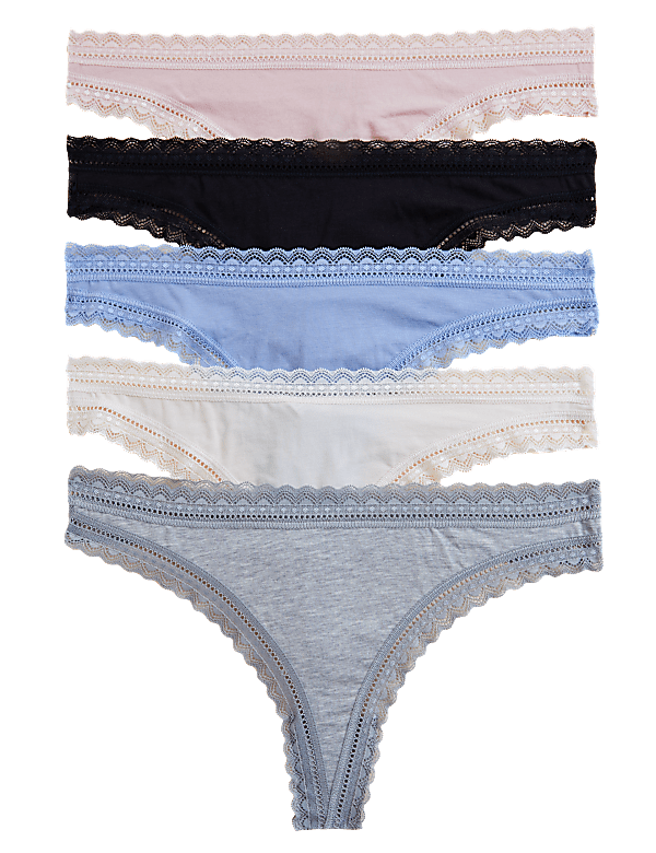 5pk Cotton Modal Blend & Lace Thongs
