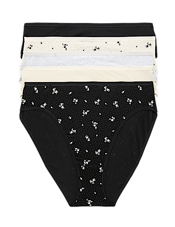 5pk Cotton Modal High Waisted High Leg Knickers