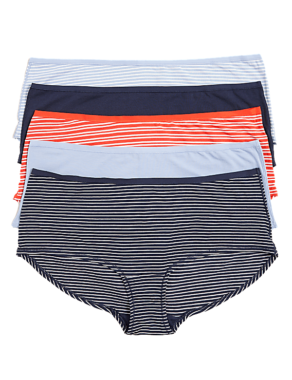 5pk Cotton Printed Stripe Shorts