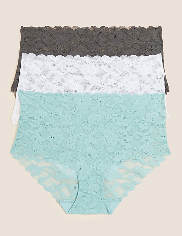 3pk Freecut Lace High Rise Knicker Shorts SEA GREEN Knickers M S GR