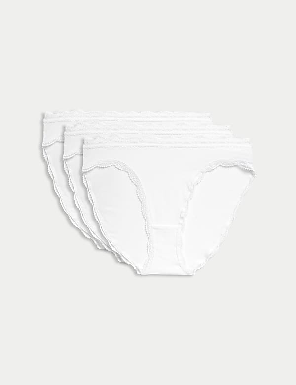 3pk Cotton Rich & Lace High Leg Knickers - DE