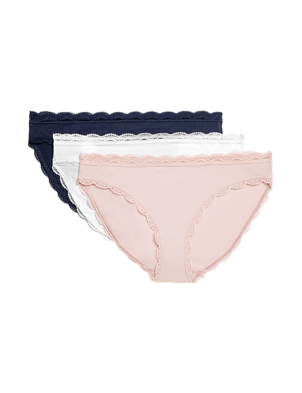 3pk Cotton Rich & Lace Bikini Knickers