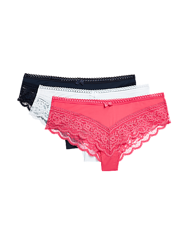 3pk Lace Trim Brazilian Knickers