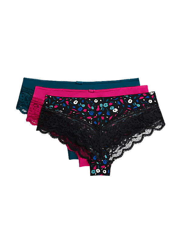 3pk Lace Trim Brazilian Knickers