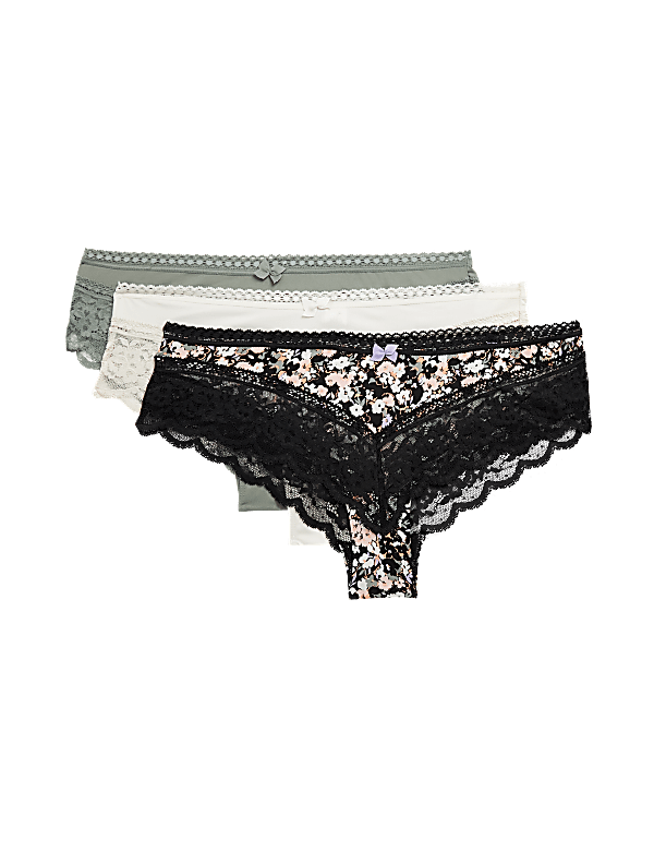 3pk Lace Trim Brazilian Knickers