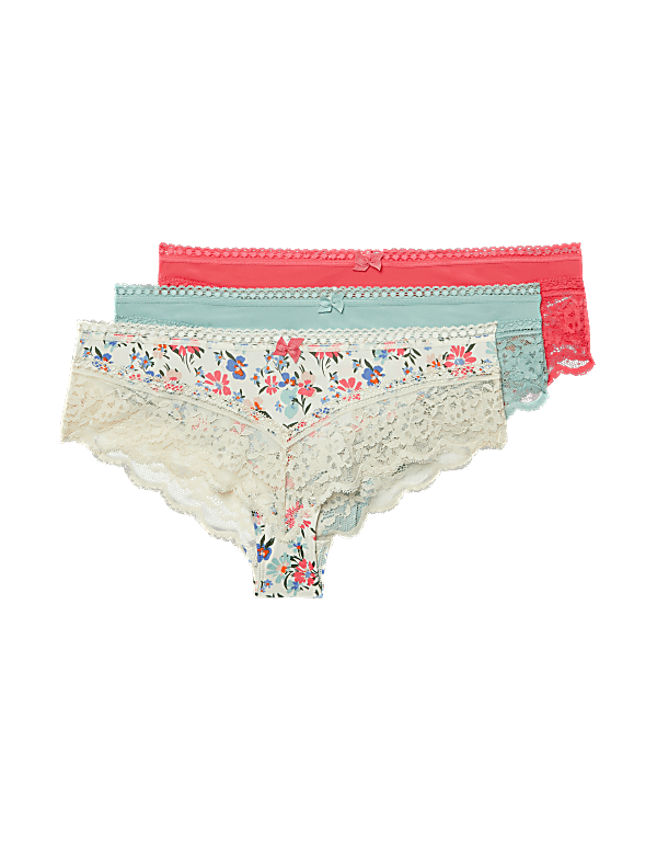 3pk Lace Trim Brazilian Knickers