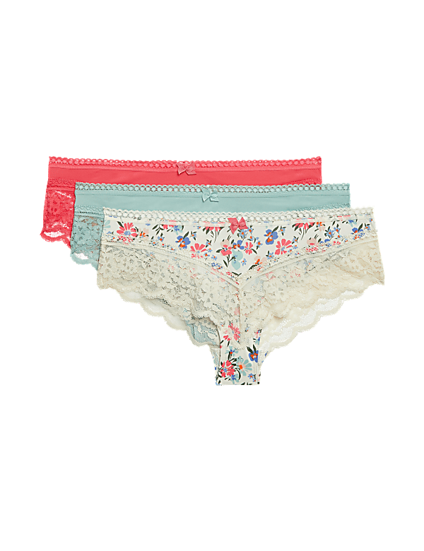 3pk Lace Trim Brazilian Knickers
