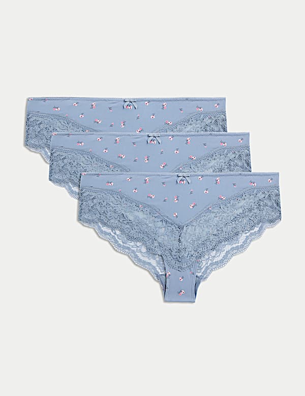 3pk Lace Trim Brazilian Knickers