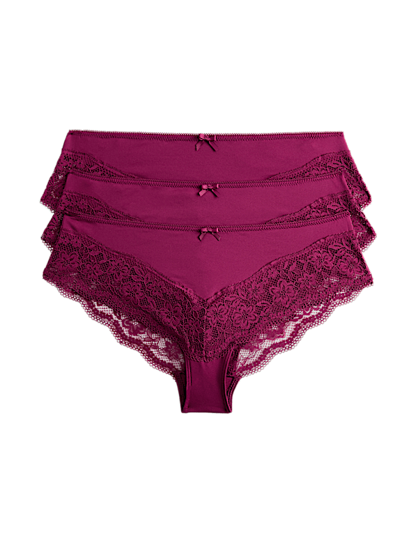 3pk Lace Trim Brazilian Knickers