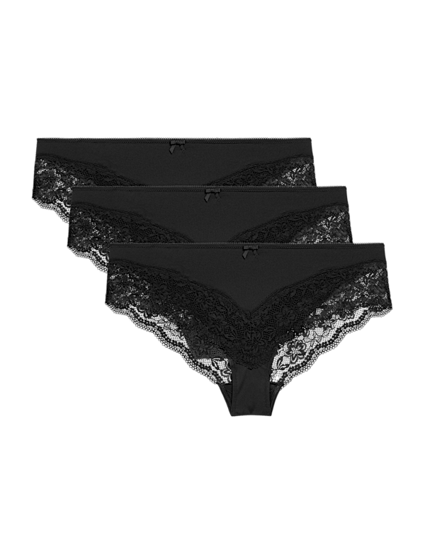 3pk Lace Trim Brazilian Knickers