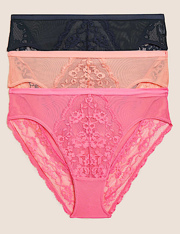 3pk Lace High Waisted High Leg Knickers