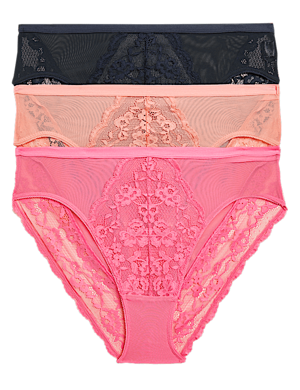 3pk Lace High Waisted High Leg Knickers