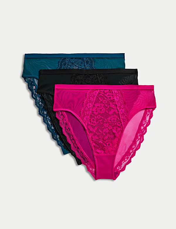3pk Lace High Waisted High Leg Knickers