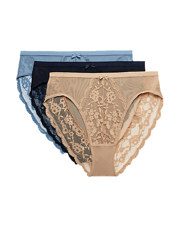 3pk Lace High Waisted High Leg Knickers