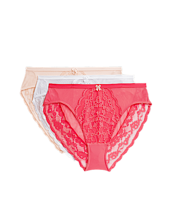 3pk Lace High Waisted High Leg Knickers