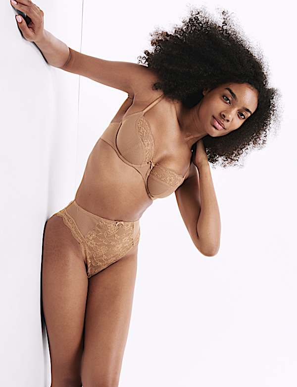 3pk Jasmine Lace High Waisted High Leg Knickers - LU