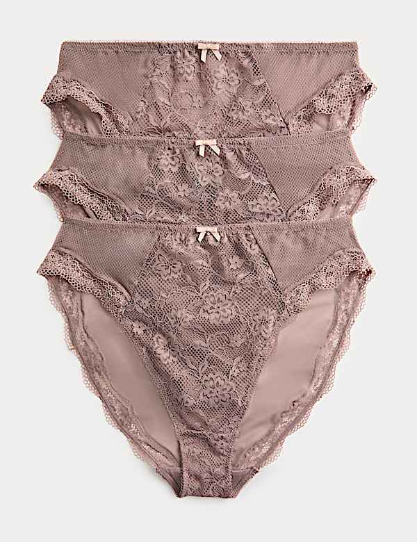 3pk Jasmine Lace High Waisted High Leg Knickers