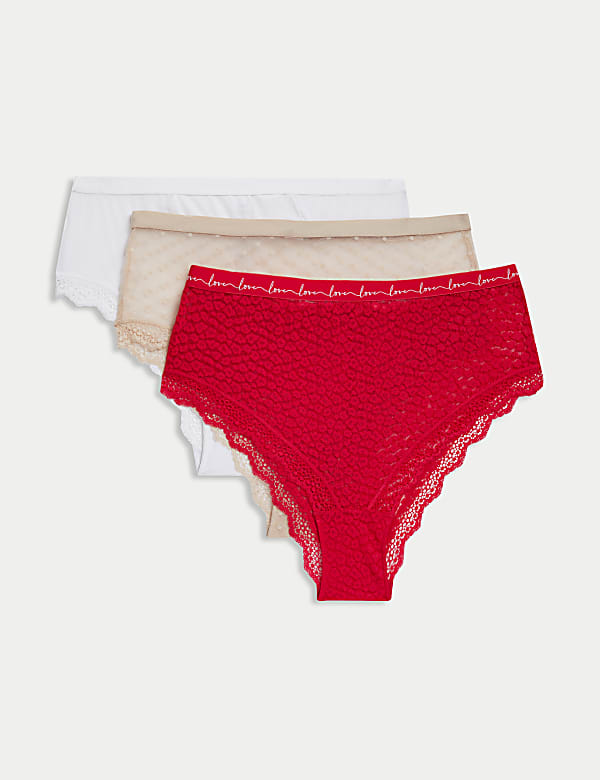 3pk Lace & Mesh High Waisted Brazilian Knickers