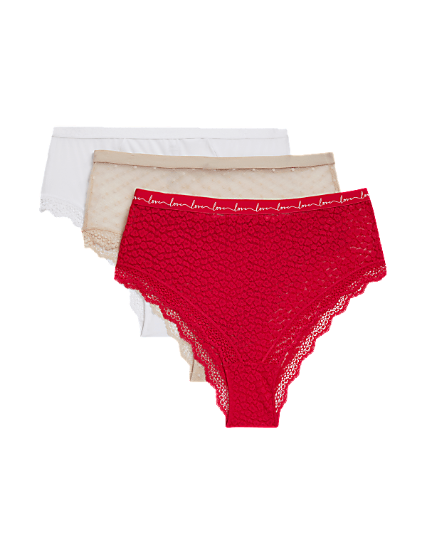 3pk Lace & Mesh High Waisted Brazilian Knickers