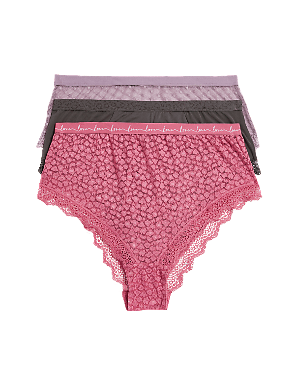 3pk Lace & Mesh High Waisted Brazilian Knickers
