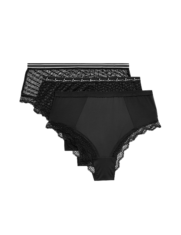 3pk Lace & Mesh High Waisted Brazilian Knickers