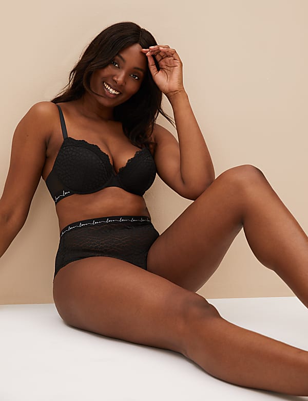 3pk Lace & Mesh High Waisted Brazilian Knickers