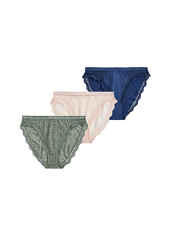 3pk Mesh & Lace High Leg Knickers