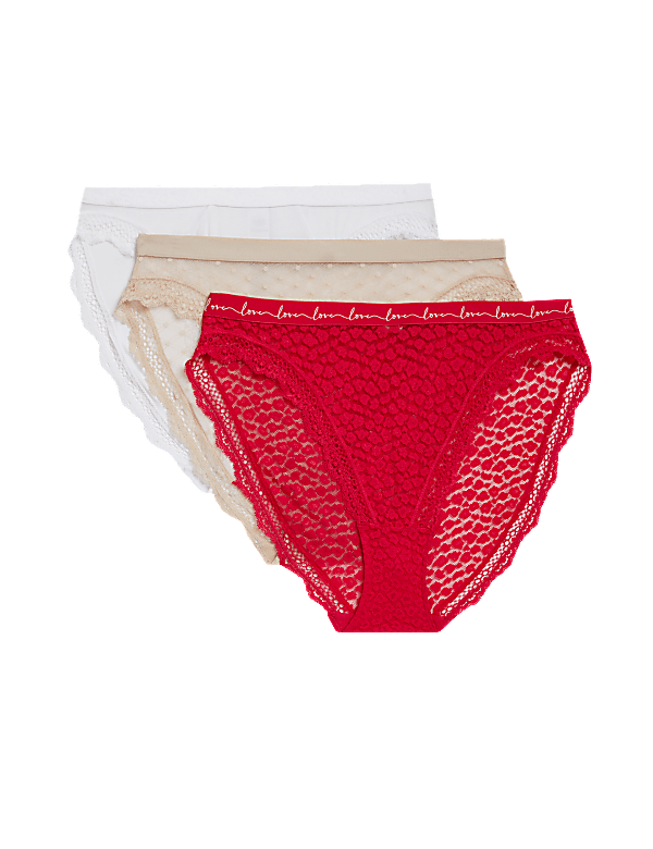 3pk Mesh & Lace High Leg Knickers