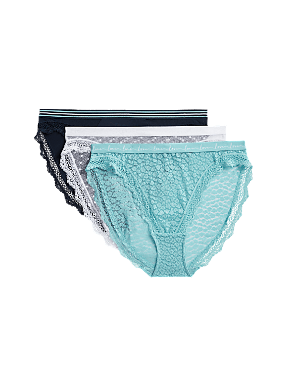 3pk Mesh & Lace High Leg Knickers