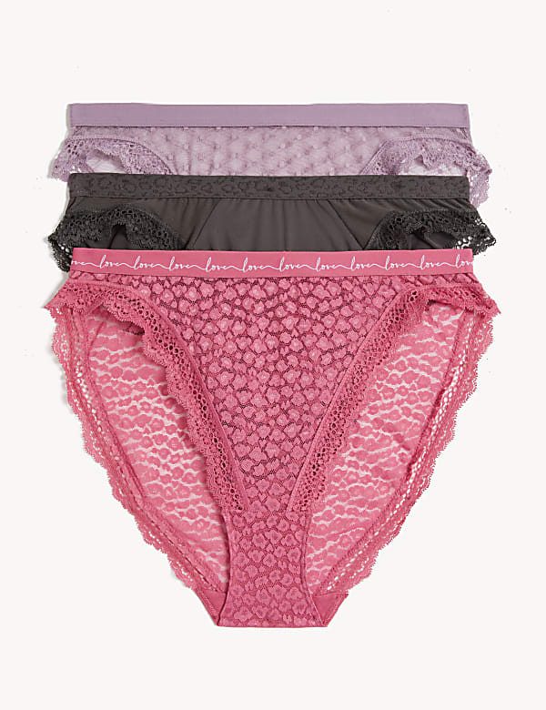 3pk Mesh & Lace High Leg Knickers