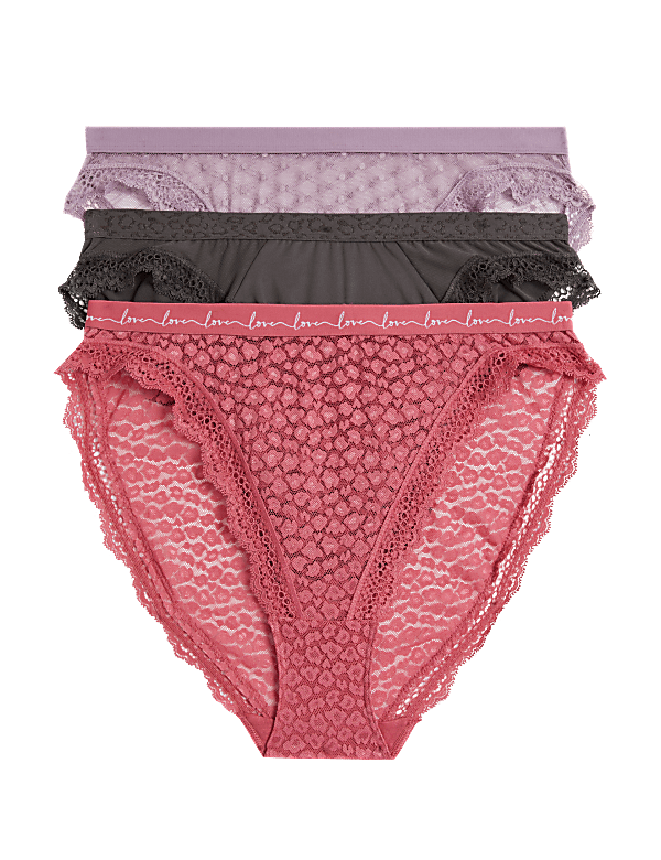 3pk Mesh & Lace High Leg Knickers