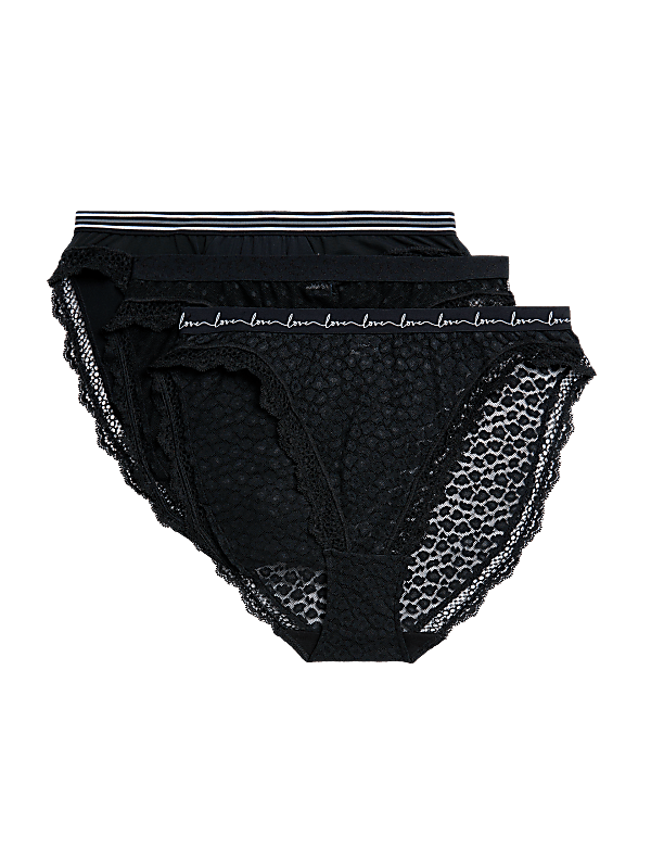 3pk Mesh & Lace High Leg Knickers
