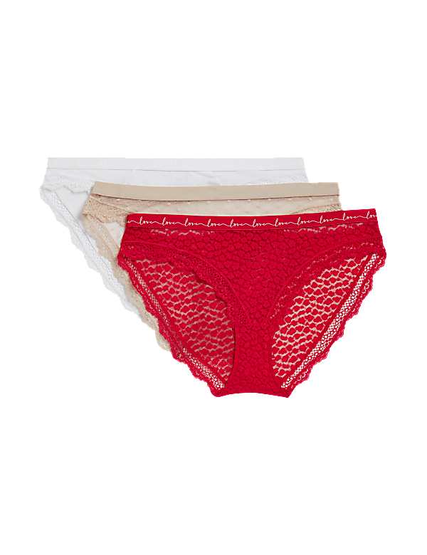 3pk Lace & Mesh Bikini Knickers