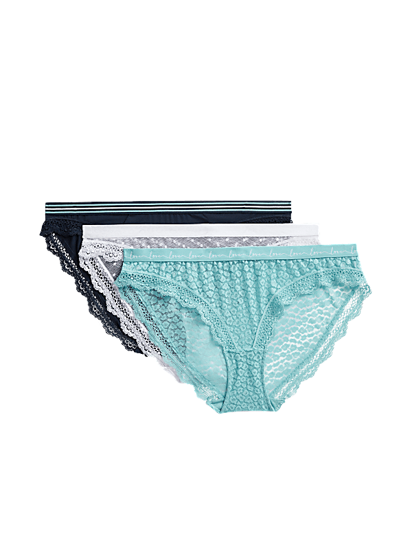 3pk Lace & Mesh Bikini Knickers