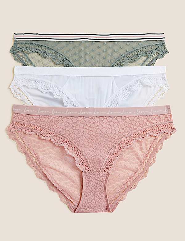 3pk Lace & Mesh Bikini Knickers