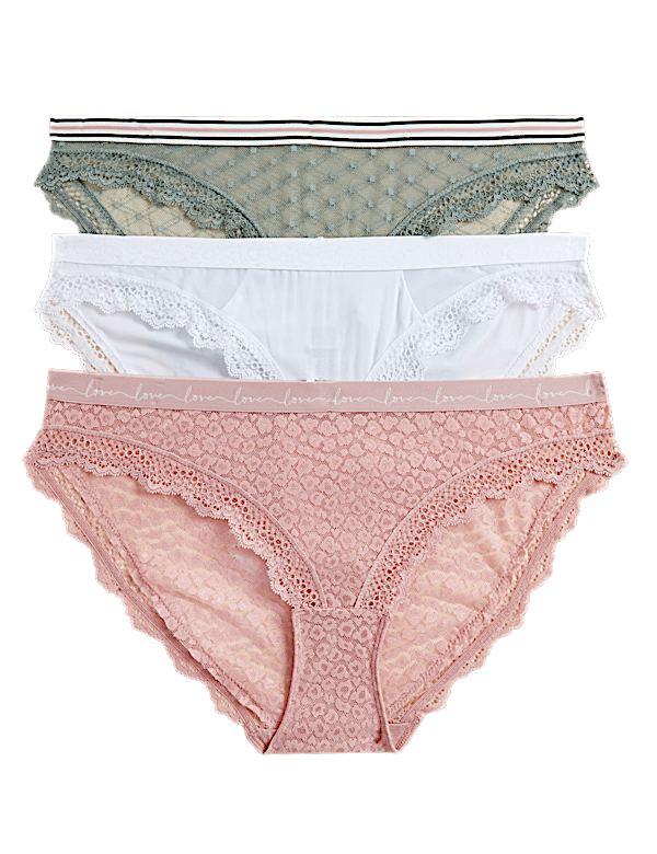 3pk Lace & Mesh Bikini Knickers