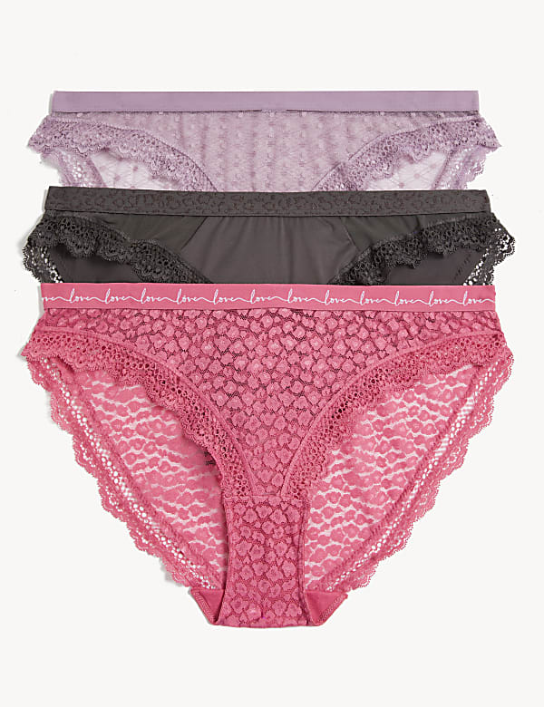 3pk Lace & Mesh Bikini Knickers - GR