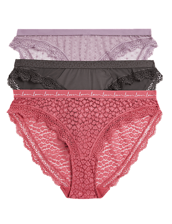 3pk Lace & Mesh Bikini Knickers