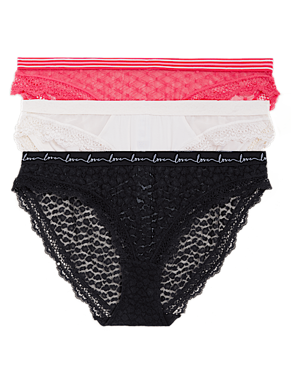 3pk Lace & Mesh Bikini Knickers