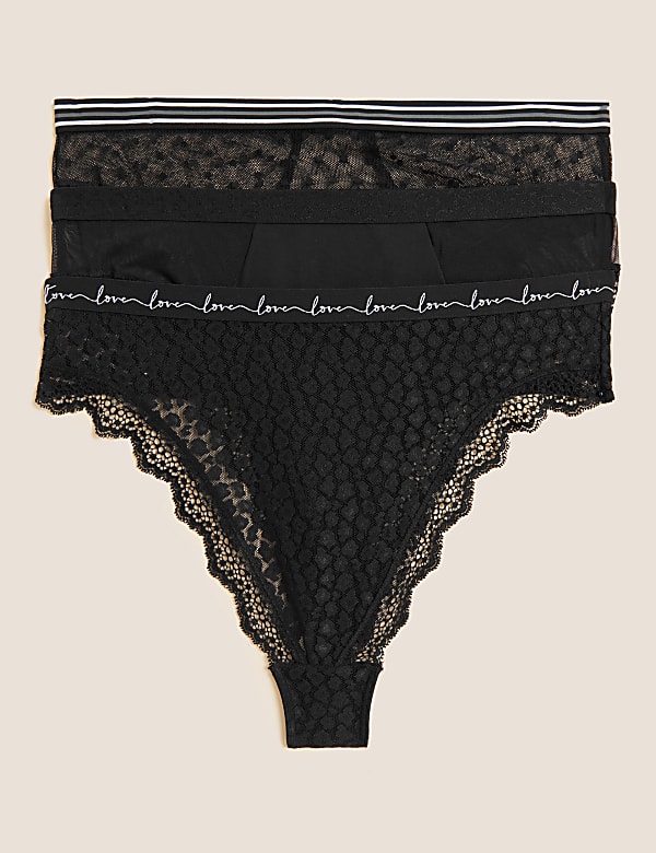 3pk Mesh & Lace High Waisted Thongs - EE