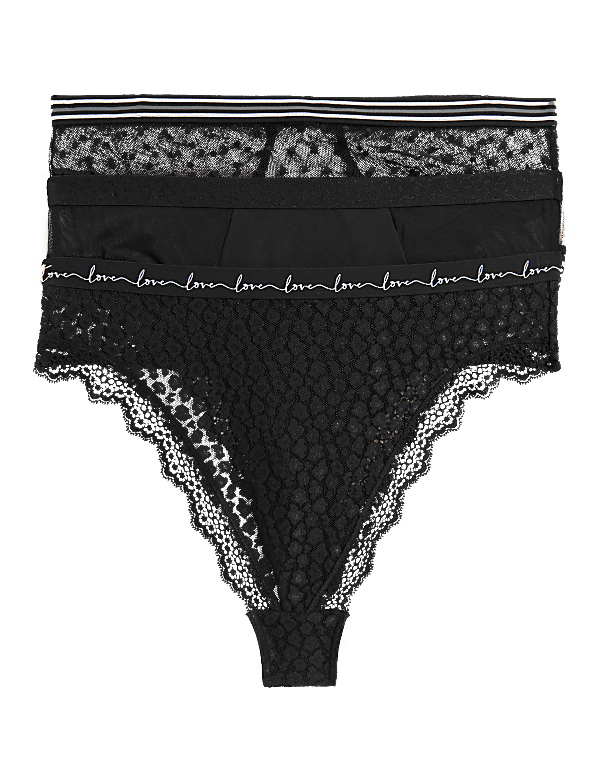 3pk Mesh & Lace High Waisted Thongs