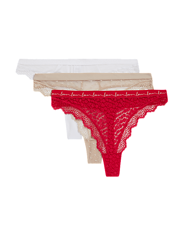 3pk Mesh & Lace Thongs