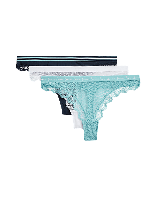 3pk Mesh & Lace Thongs