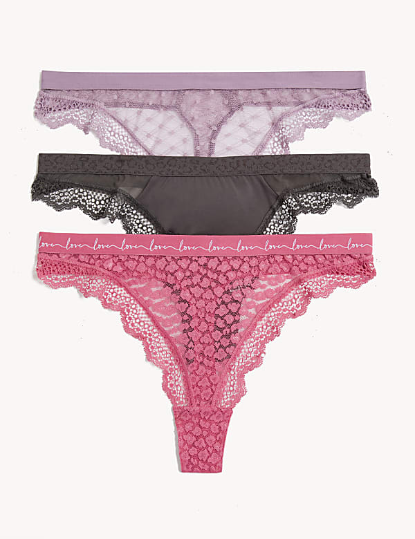 3pk Mesh & Lace Thongs