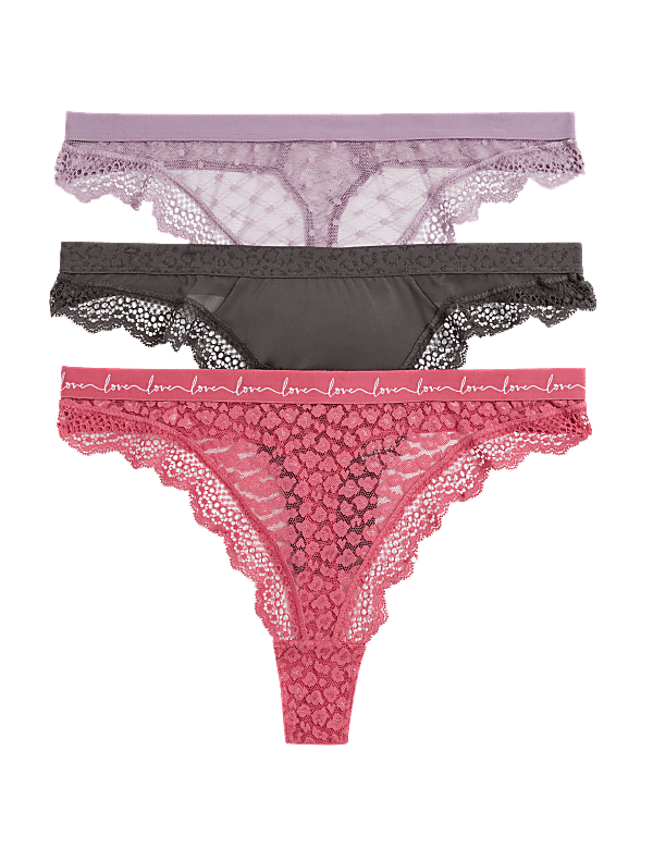 3pk Mesh & Lace Thongs