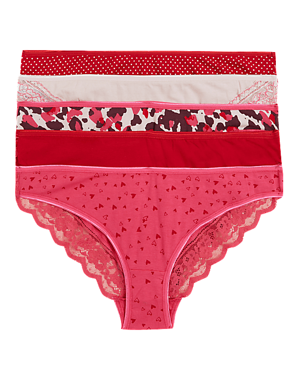 5pk Cotton & Lace Brazilian Knickers