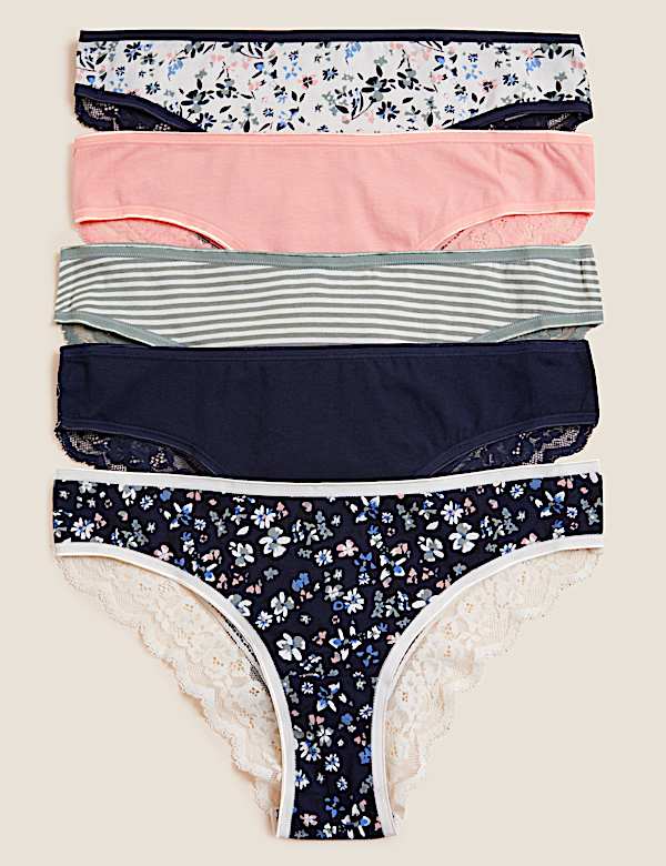 5pk Cotton & Lace Brazilian Knickers