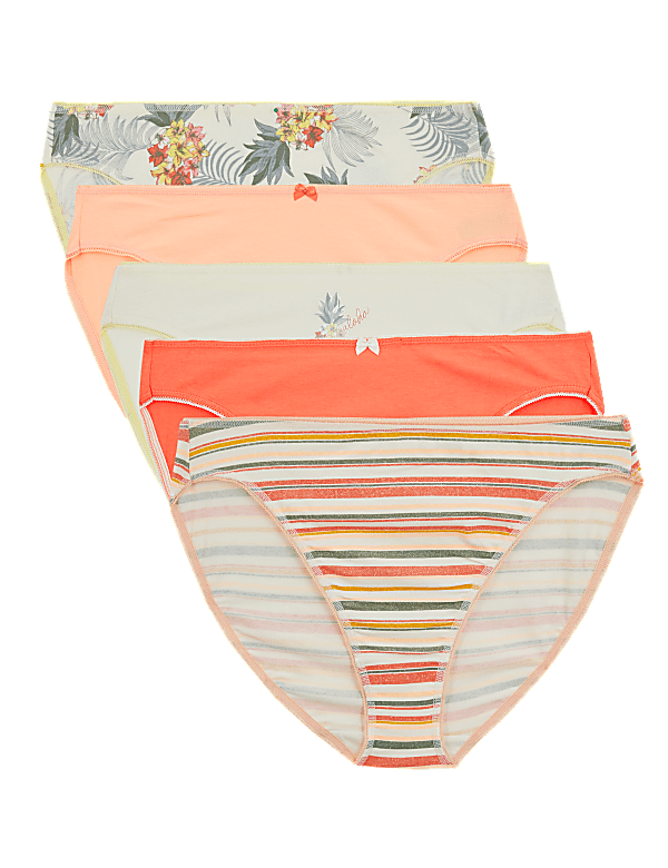 5pk Cotton Lycra® High Leg Knickers