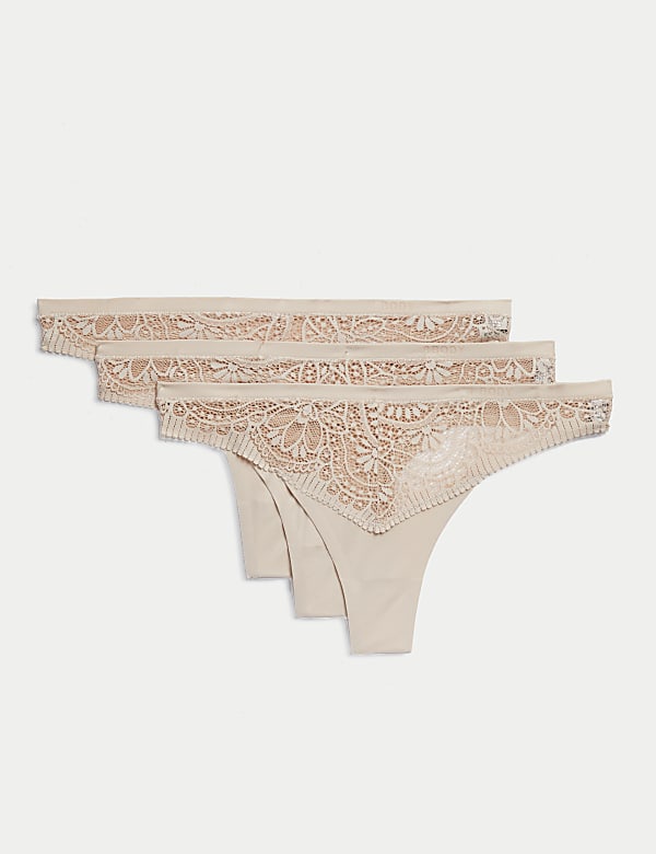 3pk Body Soft™ Lace Thongs - GR