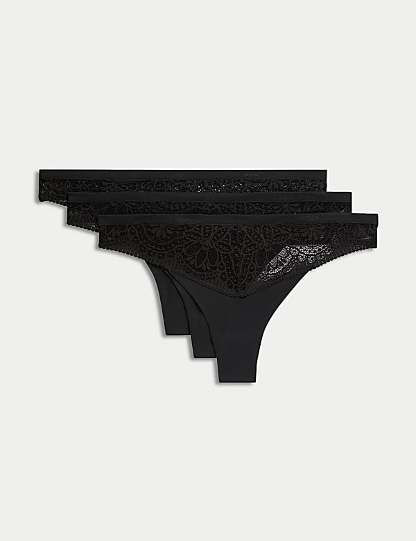 3pk Body Soft™ Lace Thongs - GR
